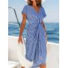 imageCUPSHE Womens V Neck Wrap Dress Twisted Slit Pleated Waist Tie Short Sleeve Summer Midi DressesNavy Blue Stripe