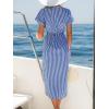 imageCUPSHE Womens V Neck Wrap Dress Twisted Slit Pleated Waist Tie Short Sleeve Summer Midi DressesNavy Blue Stripe