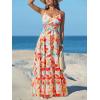 imageCUPSHE Womens Vacation Summer Dresses Tropical V Neck Elastic Waist Sleeveless Spaghetti Strap Smocked Maxi DressRed