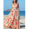 imageCUPSHE Womens Vacation Summer Dresses Tropical V Neck Elastic Waist Sleeveless Spaghetti Strap Smocked Maxi DressRed