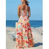 imageCUPSHE Womens Vacation Summer Dresses Tropical V Neck Elastic Waist Sleeveless Spaghetti Strap Smocked Maxi DressRed