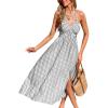 imageCUPSHE Women Backless Ruffle Summer Dress Halter Neck Plunge V Striped Side Slit Casual Sundress Beach Maxi DressBlack White Striped