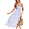 imageCUPSHE Women Backless Ruffle Summer Dress Halter Neck Plunge V Striped Side Slit Casual Sundress Beach Maxi DressLight Blue Striped