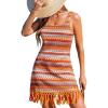 imageCUPSHE Women Fringe Trim Summer Dress Scoop Neck Sleeveless Multicolor Stripe Casual Sundress Beach Holiday Mini DressOrange Striped