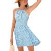 imageCUPSHE Women Geo Halter Summer Dress Sleeveless Smocked Waist A Line Casual Beach Sundress Vacation Holiday Mini DressBlue