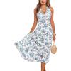 imageCUPSHE Women Halter Floral Summer Dresses Plunge V Backless Sleeveless Casual Vacation Dress Beach Holiday Midi SundressWhite Blue Floral