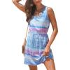 imageCUPSHE Women Knit Colorblock Stripe Summer Dress Crew Neck Waist Tie Multicolor Casual Sundress Beach Holiday Mini DressMulticolor Blue