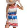 imageCUPSHE Women Knit Colorblock Stripe Summer Dress Crew Neck Waist Tie Multicolor Casual Sundress Beach Holiday Mini DressMulticolor Pink Blue
