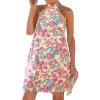 imageCUPSHE Women Lace Trim Summer Dress Halter High Neck with Tie Backless A Line Lining Casual Sundress Holiday Mini DressPink Floral