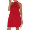 imageCUPSHE Women Lace Trim Summer Dress Halter High Neck with Tie Backless A Line Lining Casual Sundress Holiday Mini DressRed