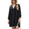 imageCUPSHE Women Shirt Mini Summer Dress Cover Ups 34 Sleeve Cuff Tie Button Down Holiday Sundress Beach Cover Up DressBlack