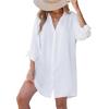 imageCUPSHE Women Shirt Mini Summer Dress Cover Ups 34 Sleeve Cuff Tie Button Down Holiday Sundress Beach Cover Up DressWhite