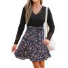 imageCUPSHE Womens Floral Ruffled Mini Dress V Neck Long Sleeve Waist Tie Lace Trim Casual DressesBlack Floral