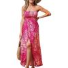 imageCUPSHE Womens Maxi Dresses Sleeveless Lace Casual Smocked Strapless Slit Long Summer Formal Sun DressHot Pink