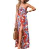 imageCUPSHE Womens Maxi Dresses Sleeveless Lace Casual Smocked Strapless Slit Long Summer Formal Sun DressOrange Tropical