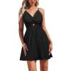 imageCUPSHE Womens Mini Dress Floral Twisted V Neck Sleeveless Short Dress Pleated Self Tie Back Mini DressBlack