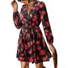 imageCUPSHE Womens Mini Dresses Casual Spring V Neck Chiffon Long Peasant Sleeves Flowy Summer DressRed Floral