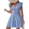 imageCUPSHE Womens Striped Summer Dresses V Neck Casual Mini Dress Flutter Sleeve Ruffle Button SundressesRoray Blue