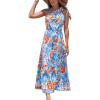 imageCUPSHE Womens Summer Dresses Abstract Floral One Shoulder A Line Smocked Tiered Maxi DressBlue