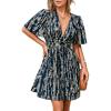 imageCUPSHE Womens Summer Dresses Abstract Plunging V Neck Short Sleeve Elastic Waist Mini DressNavy Blue