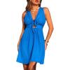 imageCUPSHE Womens Summer Dresses Tie Front Plunging V Neck A Line Sleeveless Cutout Mini DressBlue