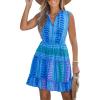 imageCUPSHE Womens Summer Dresses Tie Neck Sleeveless Tiered Ruffle ALine Tunic Mini DressBlue Patterned