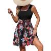 imageCUPSHE Womens Tropical Summer Dresses Flowy Beach Mini Dress Square Neck Sleeveless Vacation SundressBlack Flora