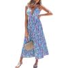 imageCUPSHE Womens V Neck Striped Summer Dress Casual Floral Maxi Dresses Sleeveless Long Flowy Sundress with Removable PadsBlue Stripe
