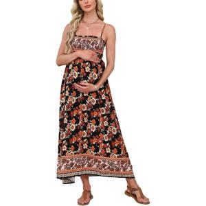 imageCUPSHE Maternity Maxi Dresses Floral Square Neck Smocked Baby Shower Ruffled Flowy Fashion Casual Summer Pregnancy DressBlack Floral