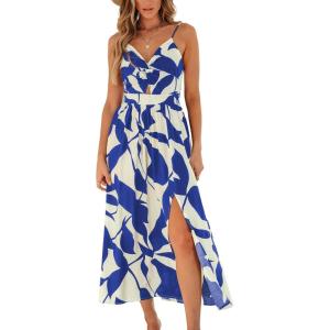 imageCUPSHE Womens Long Dresses Summer Sleeveless Beach Casual Side Slit Spaghetti Straps Vacation Graduation Midi DressMidnight Blue