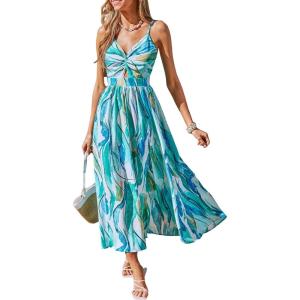 imageCUPSHE Womens Long Dresses Summer Sleeveless Beach Casual Side Slit Spaghetti Straps Vacation Graduation Midi DressPool Blue