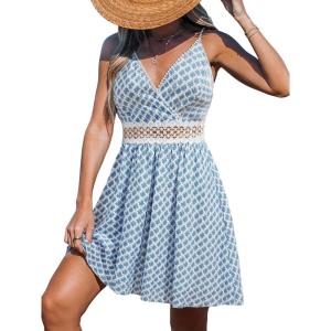 imageCUPSHE Womens Mini Dress V Neck Tropical Floral Beach Sleeveless Adjustable Straps Casual A Line Summer Vacation DressesBlue Paisley