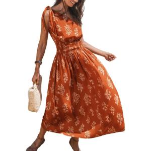 imageCUPSHE Womens One Shoulder Floral Printed Sleeveless Smocked Waist Maxi Dress Summer Boho Long DressOrange