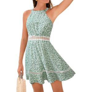 imageCUPSHE Womens Summer Dresses Ditsy Floral Halter Cutout Beach Vacation Mini DressGreen