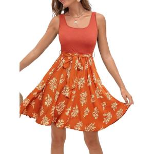imageCUPSHE Womens Tropical Summer Dresses Flowy Beach Mini Dress Square Neck Sleeveless Vacation SundressTropical Orange
