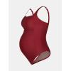 imageCUPSHE Maternity One Piece Swimsuit Square Neck Pregnancy Bathing Suit for Women Ruched Wide Straps Back CutoutBurgundy Red