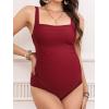 imageCUPSHE Maternity One Piece Swimsuit Square Neck Pregnancy Bathing Suit for Women Ruched Wide Straps Back CutoutBurgundy Red