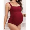 imageCUPSHE Maternity One Piece Swimsuit Square Neck Pregnancy Bathing Suit for Women Ruched Wide Straps Back CutoutBurgundy Red