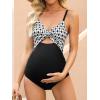 imageCUPSHE Maternity One Piece Swimsuit V Neck Pregnancy Bathing Suit for Women Front Twist Cutout Ruched Adjustable StrapsBlackWhiteGeo
