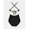 imageCUPSHE Maternity One Piece Swimsuit V Neck Pregnancy Bathing Suit for Women Front Wrap Criss Cross Cutout Color BlockSage GreenBlack