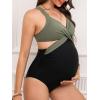 imageCUPSHE Maternity One Piece Swimsuit V Neck Pregnancy Bathing Suit for Women Front Wrap Criss Cross Cutout Color BlockSage GreenBlack