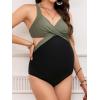 imageCUPSHE Maternity One Piece Swimsuit V Neck Pregnancy Bathing Suit for Women Front Wrap Criss Cross Cutout Color BlockSage GreenBlack
