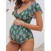 imageCUPSHE Maternity One Piece Swimsuit V Neck Pregnancy Bathing Suit for Women Ruffle Front Cutout Back HookSage GreenFloral
