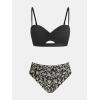 imageCUPSHE Womens Bikini Sets Sweetheart Neck Two Piece Bathing Suit Cutout Textured Adjustable Straps Mid Rise BottomBlackFloral
