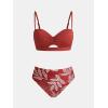 imageCUPSHE Womens Bikini Sets Sweetheart Neck Two Piece Bathing Suit Cutout Textured Adjustable Straps Mid Rise BottomBrick RedTropical