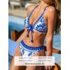 imageCUPSHE Womens Bikini Sets Two Piece Swimsuit Bathing Suit Halter V Neck Lace Up Self Tie Mid RiseBlueWhite Floral