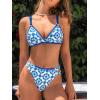 imageCUPSHE Womens Bikini Sets Two Piece Swimsuit V Neck Stitching Side Cutout Back Hook Adjustable StrapsWhite Blue Ethnic