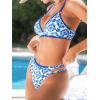 imageCUPSHE Womens Bikini Sets Two Piece Swimsuit V Neck Stitching Side Cutout Back Hook Adjustable StrapsWhite Blue Ethnic