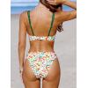 imageCUPSHE Womens Bikini Sets Two Piece Swimsuit V Neck Stitching Side Cutout Back Hook Adjustable StrapsWhite Green Floral