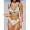 imageCUPSHE Womens Bikini Sets Two Piece Swimsuit V Neck Stitching Side Cutout Back Hook Adjustable StrapsWhite Green Floral